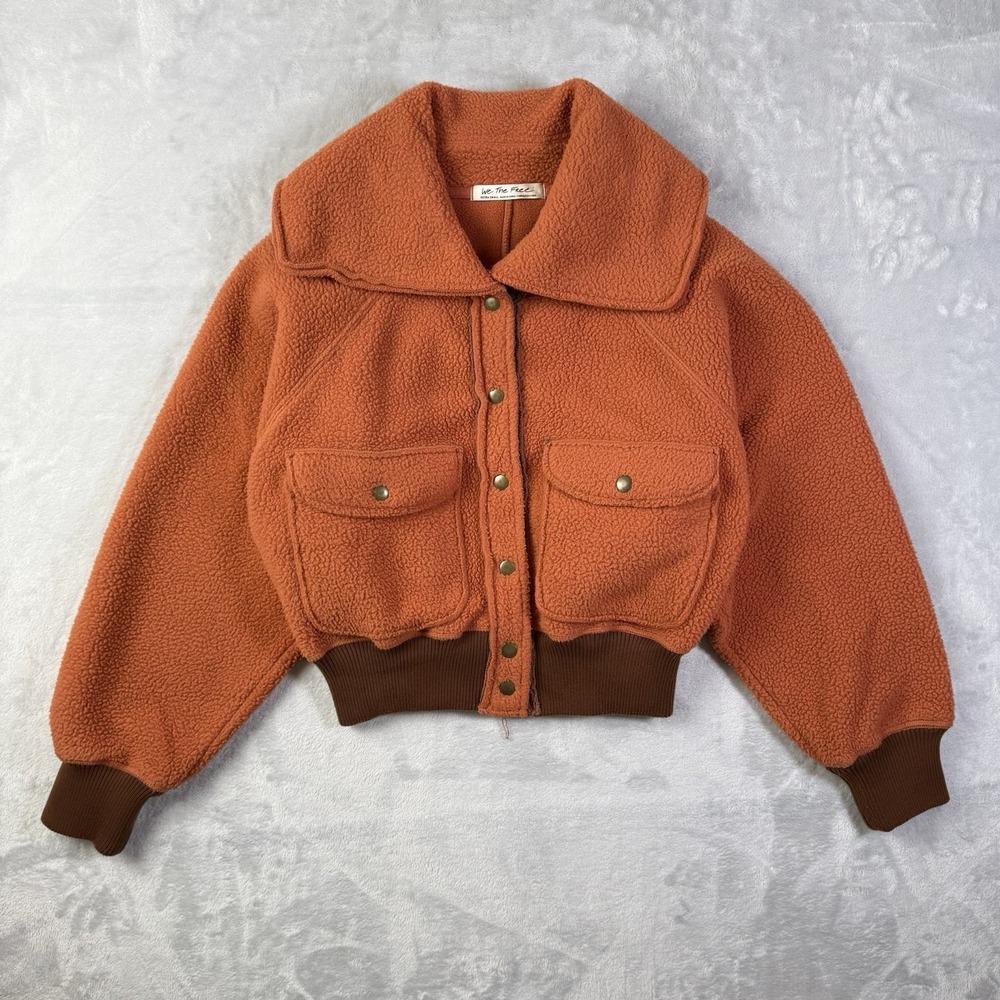 Free People We The Free Shasta Fleece Jacket Size XS Orange Cozy Cropped‎